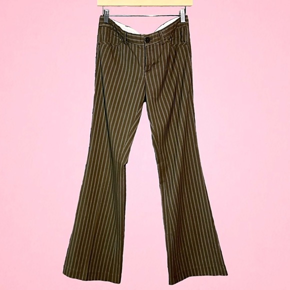 Aritzia Brown Low-Rise Trouser with Gray Pin Stripes - Picture 2 of 3